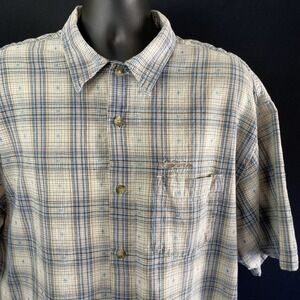 O'Neill ONeill Mens Short Sleeve Button Down Shirt XL Beige & Blue Plaid Camp